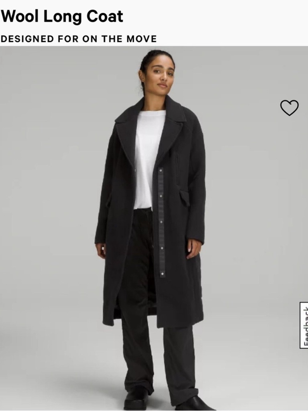 lululemon athletica Black Wool Long Trench Coat